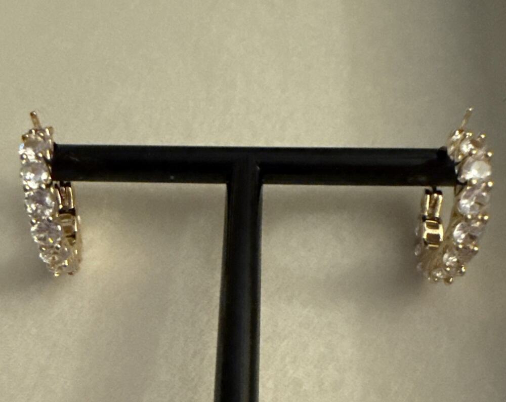Gold Tone Rhinestone Hoop Hinged Snap Earrings Unmarked